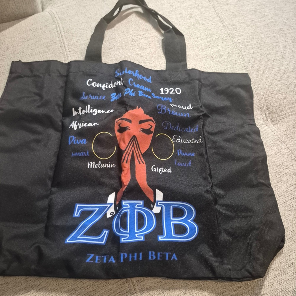Zeta Phi Beta Sorority Inc ZPB Black Canvas Tote Bag Sisterhood Service 1920
